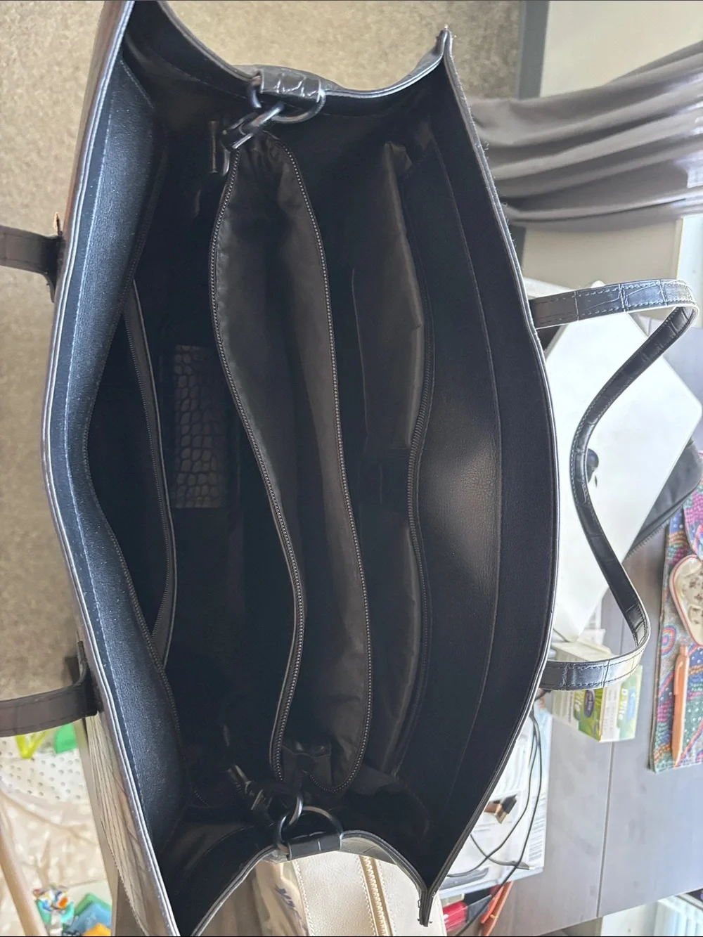 BEIS Large Black Croc-Embossed Tote with Top Handles - Picture 2 of 3